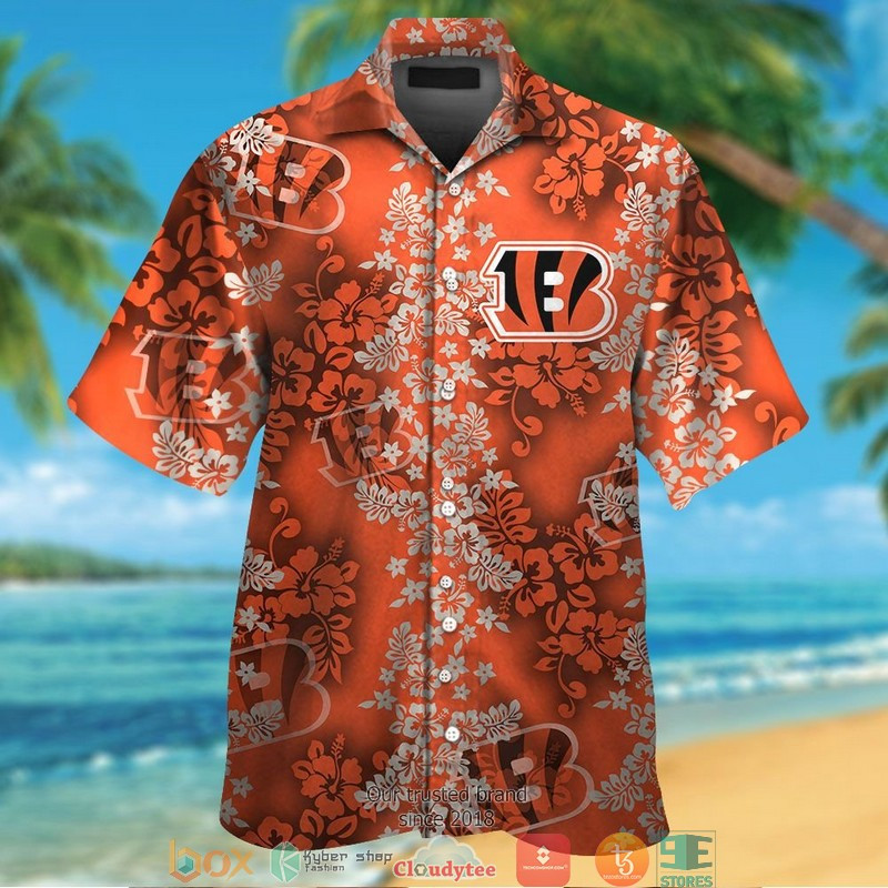 Cincinnati Bengals Hibiscus Flower Orange Pattern Hawaiian Shirt Tropical Aloha Button Up