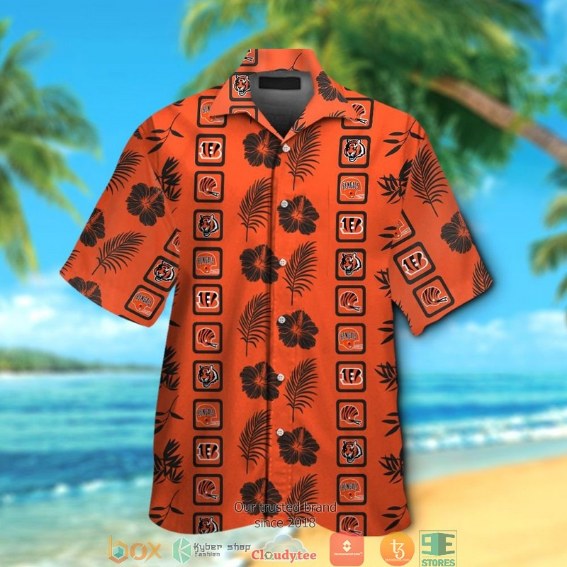 Cincinnati Bengals Hibiscus Leaf Pattern Orange Hawaiian Shirt Tropical Aloha Button Up