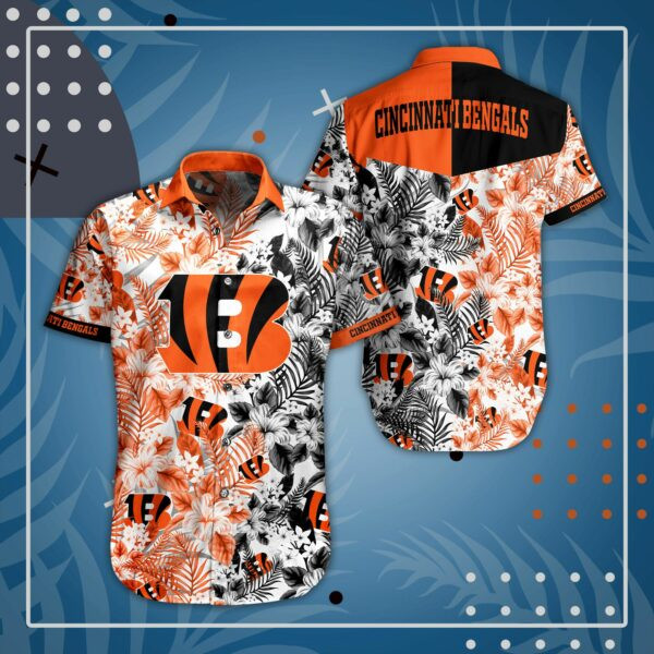 Cincinnati Bengals Logo And Floral Hawaiian Shirt Tropical Aloha Button Up