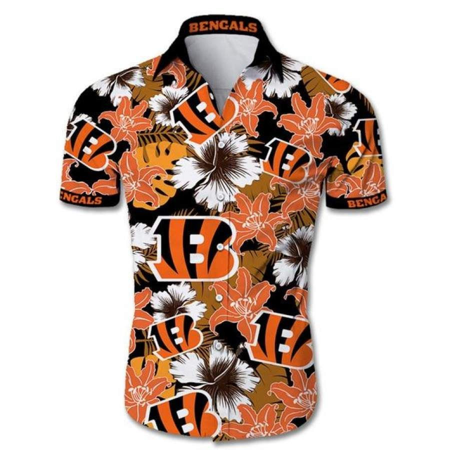 Cincinnati Bengals Logo Hawaiian Shirt Tropical Aloha Button Up