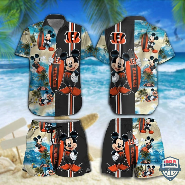 Cincinnati Bengals Mickey Mouse Surf Hawaiian Shirt Tropical Aloha Button Up