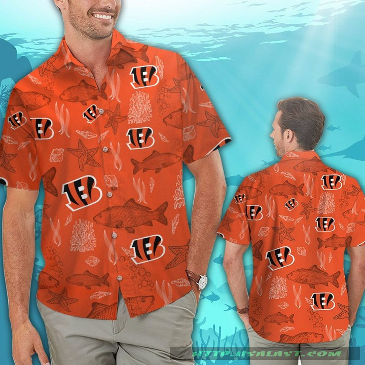 Cincinnati Bengals Ocean Fishes Hawaiian Shirt Tropical Aloha Button Up