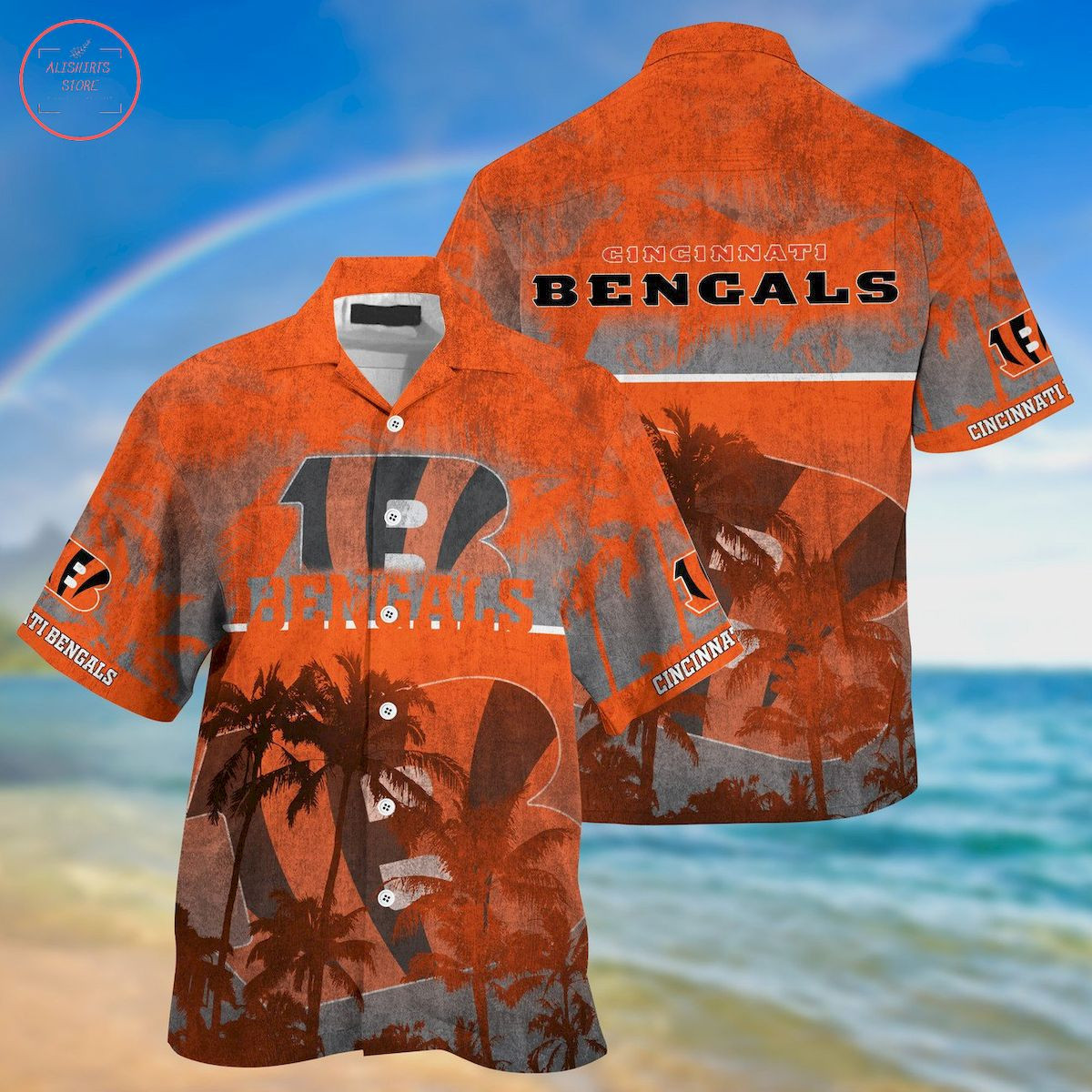 Cincinnati Bengals Palm Hawaiian Shirt Tropical Aloha Button Up