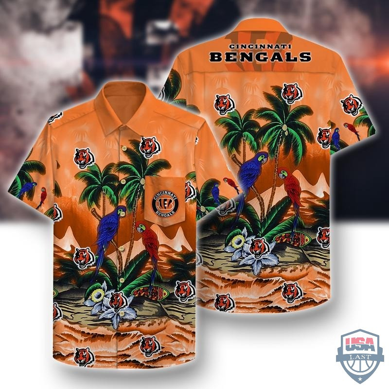 Cincinnati Bengals Parrots Couple Hawaiian Shirt Tropical Aloha Button Up