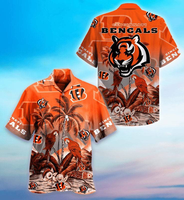 Cincinnati Bengals Parrots Hawaiian Shirt Tropical Aloha Button Up