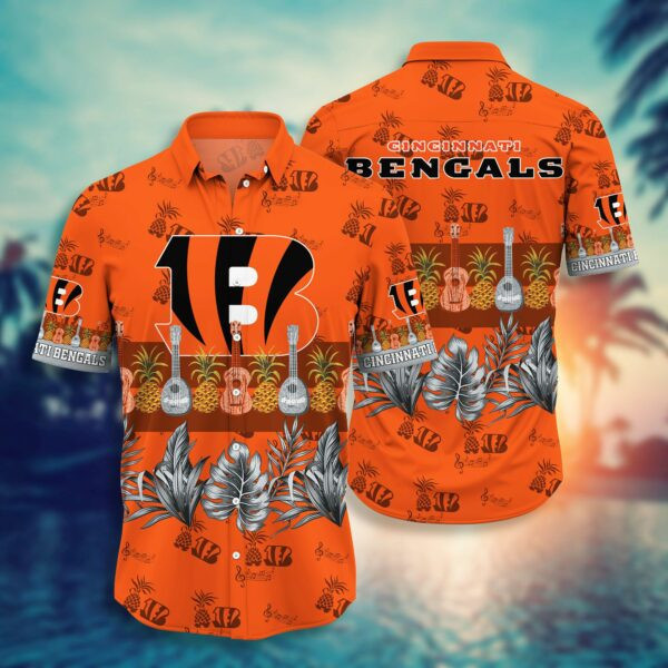 Cincinnati Bengals Pinneapple And Guitar Summer Hawaiian Shirt Tropical Aloha Button Up