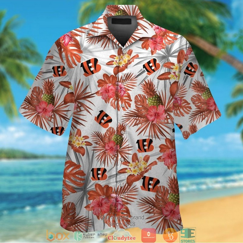 Cincinnati Bengals Red Hibiscus Pineapple Hawaiian Shirt Tropical Aloha Button Up