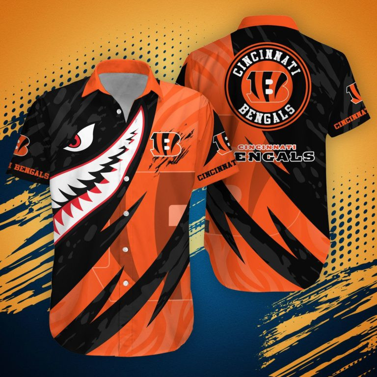 Cincinnati Bengals Shark Summer Hawaiian Shirt Tropical Aloha Button Up