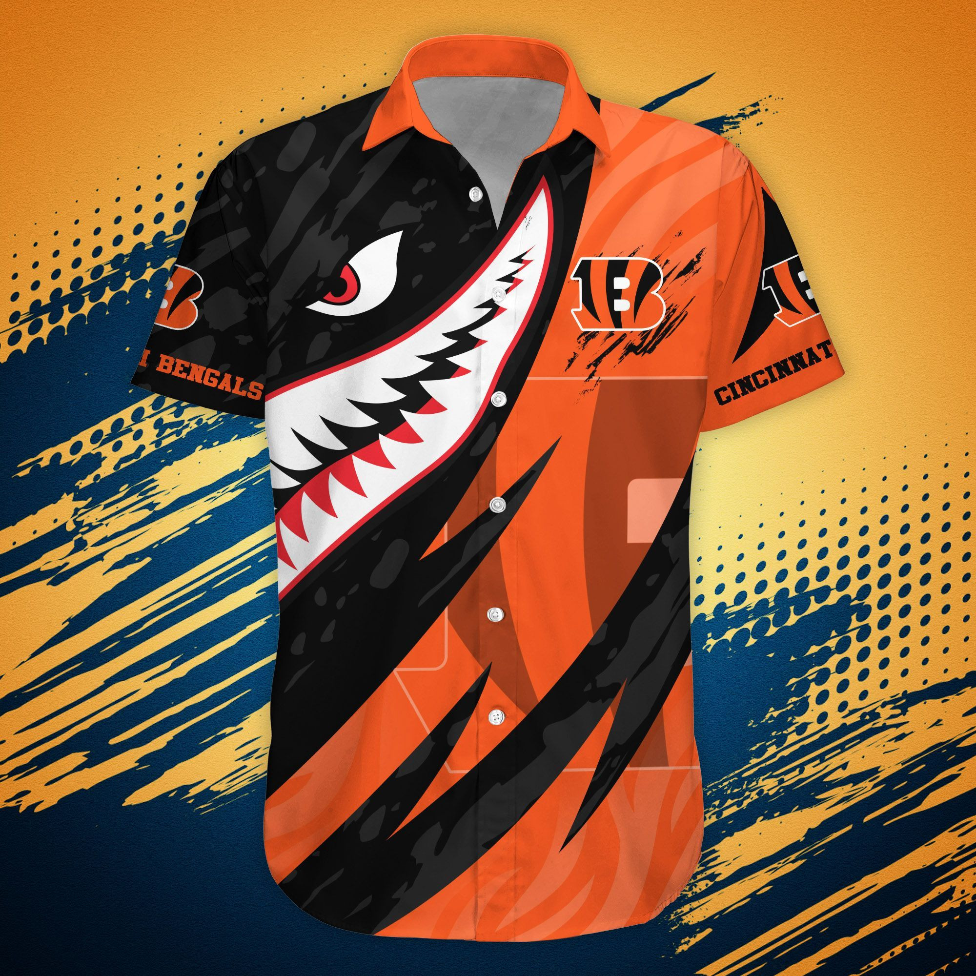 Cincinnati Bengals Shark Summer Style Hawaiian Shirt Tropical Aloha Button Up