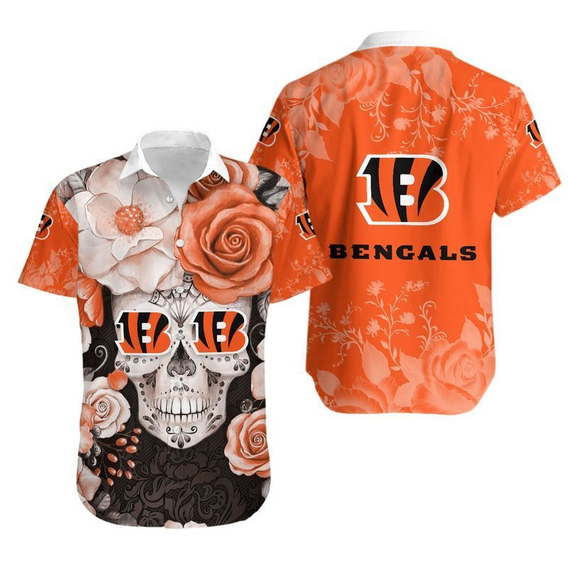 Cincinnati Bengals Skull2 Hawaiian Shirt Tropical Aloha Button Up