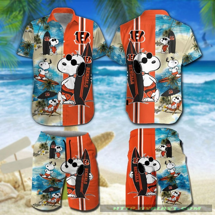 Cincinnati Bengals Snoopy Surfing Hawaiian Shirt Tropical Aloha Button Up