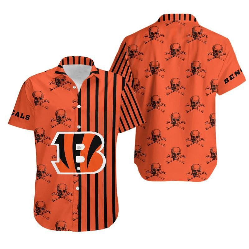 Cincinnati Bengals Stripes And Skull Hawaiian Shirt Tropical Aloha Button Up