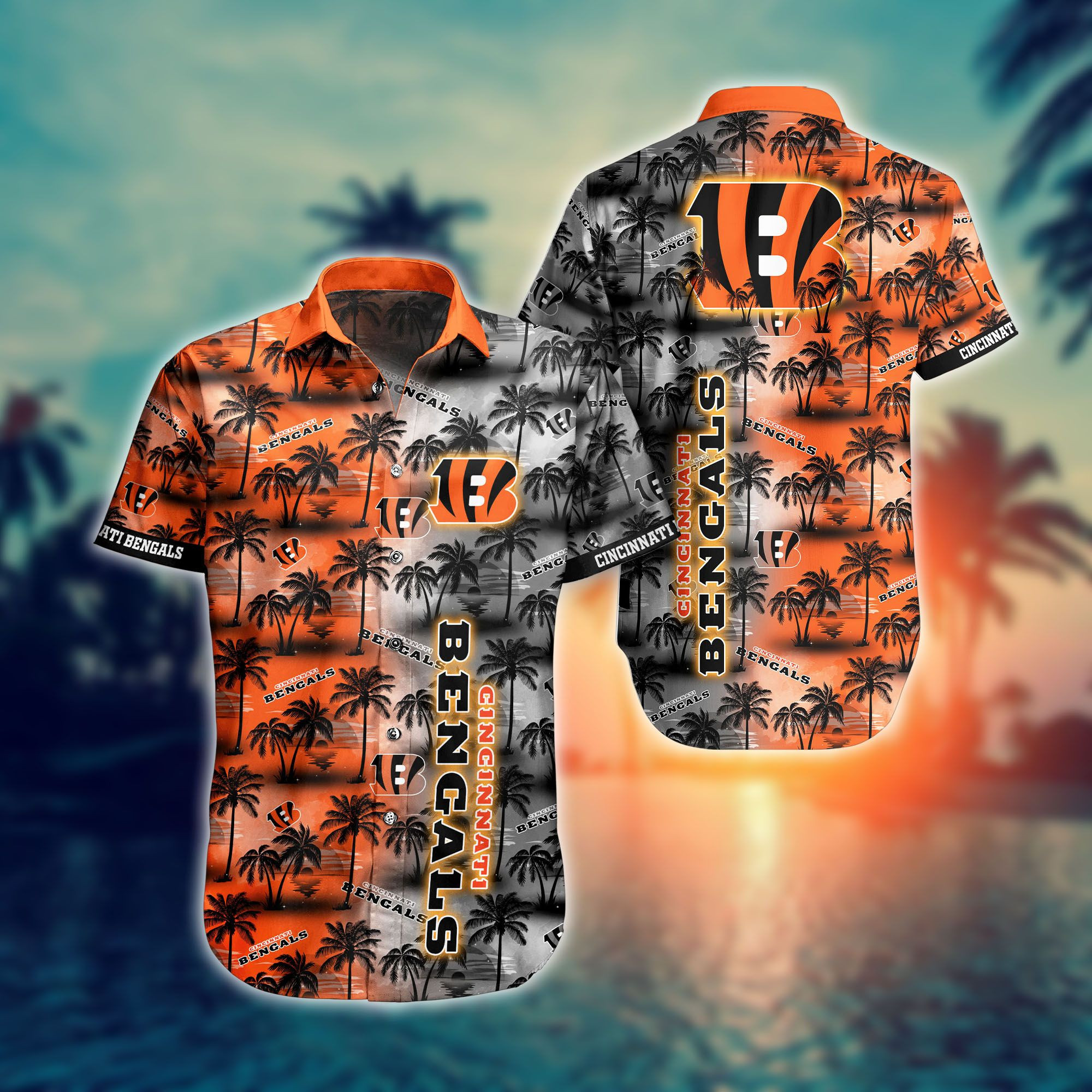 Cincinnati Bengals Tropical Beach Summer Hawaiian Shirt Tropical Aloha Button Up