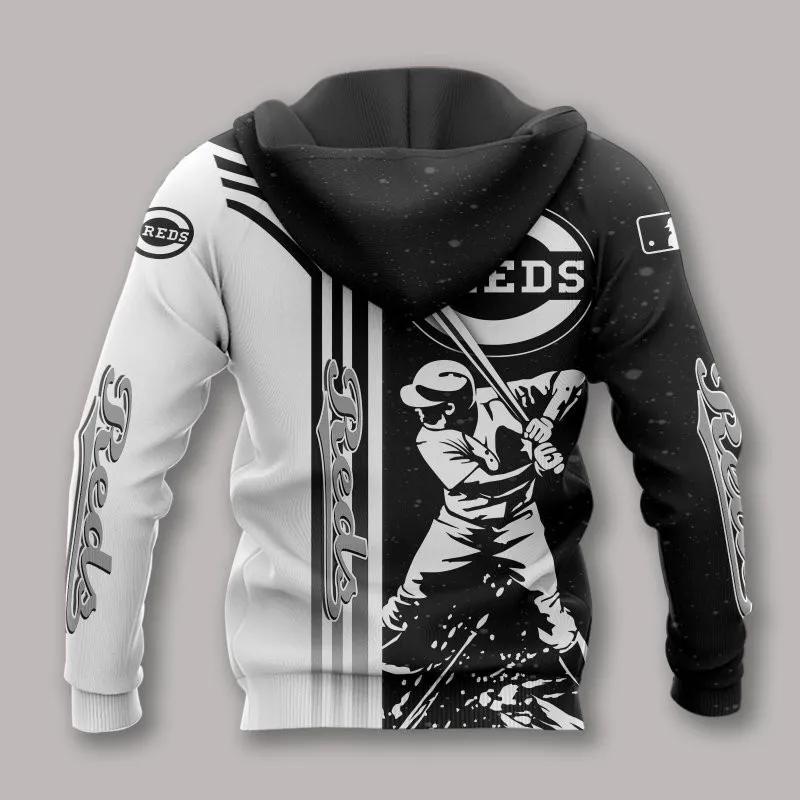Alternative view of Cincinnati Reds Black And White MLB All Over Print Hoodie