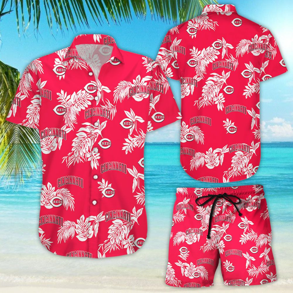 Cincinnati Reds Logo Tropical Leaves Hawaiian Shirt Tropical Aloha Button Up