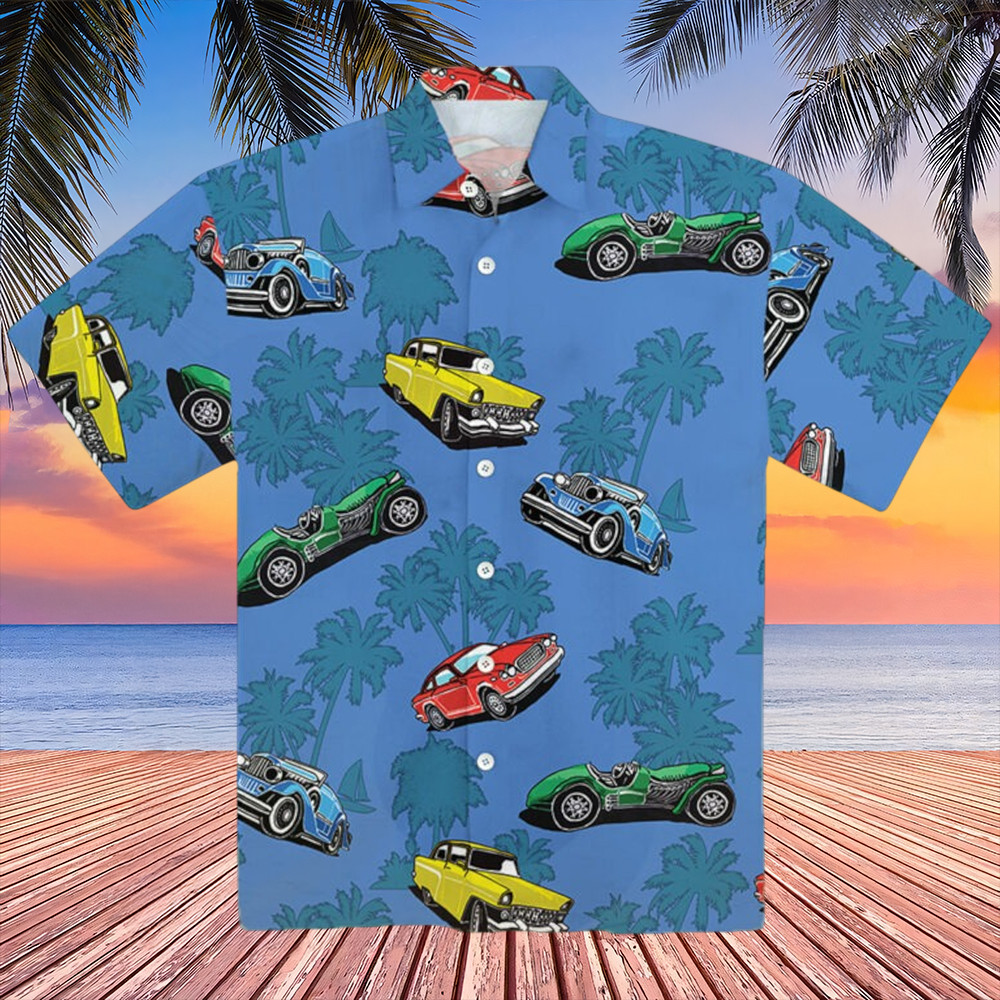 Classic Cars Hawaiian Shirt Tropical Palm Tree Aloha Shirt Gift for Car Enthusiasts