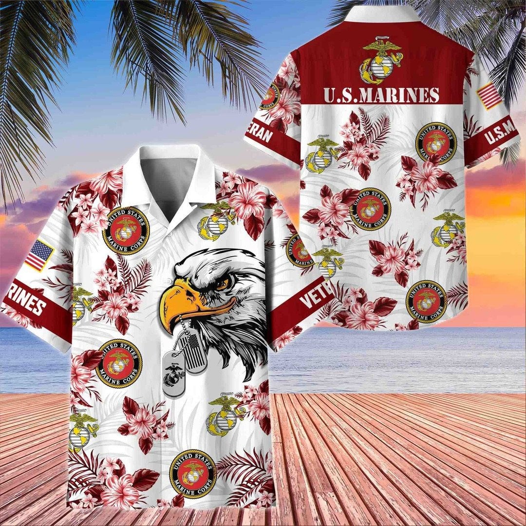 Classic Fit Hawaiian Shirt for Marine Corps Veterans Great for Patriotic Holidays
