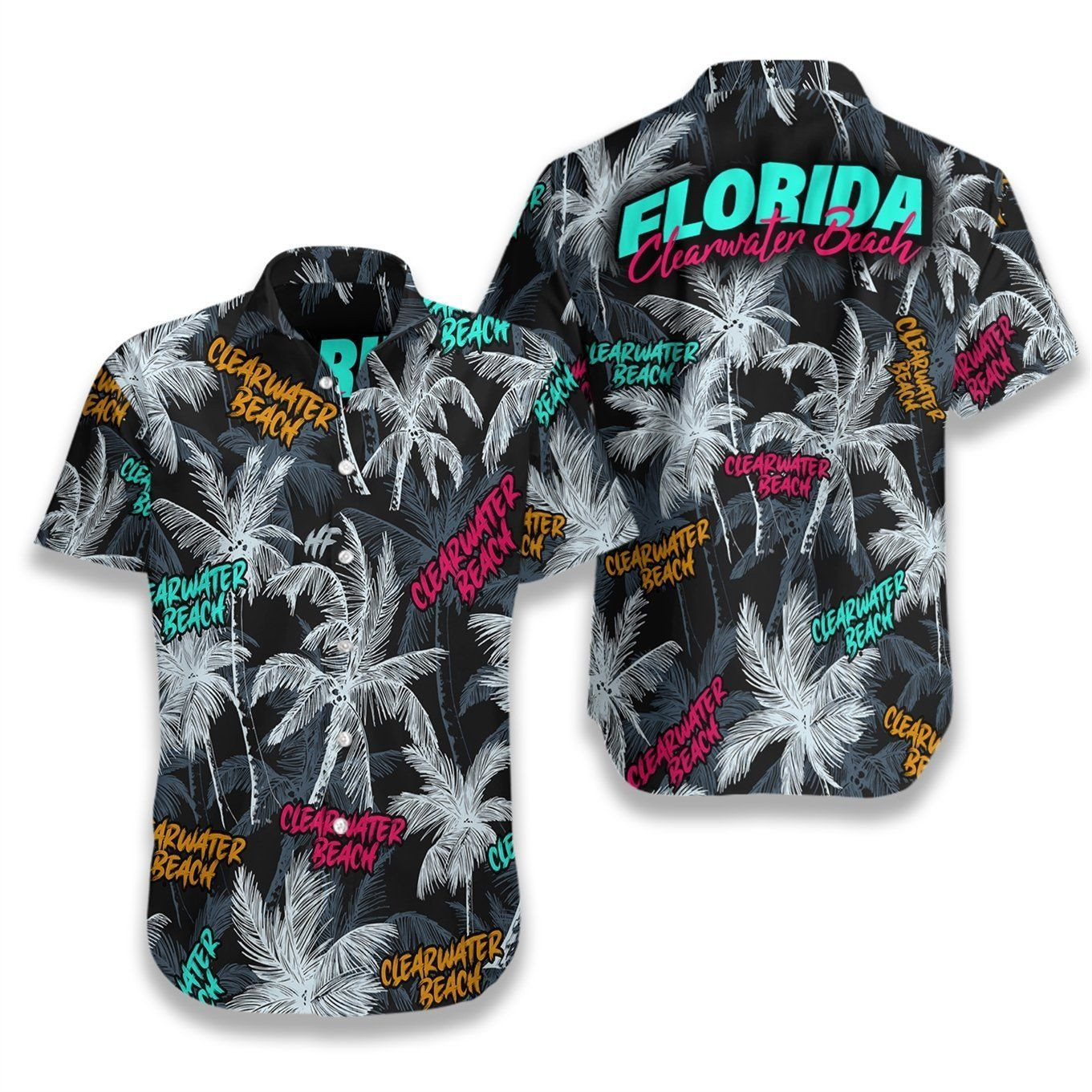 Clearwater Beach Coconut Tree Seamless Hawaiian Shirt Tropical Aloha Button Up