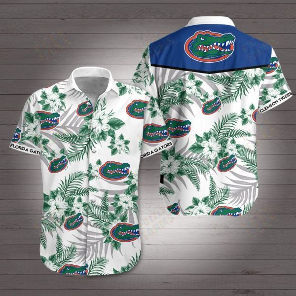 Clemson Tigers Florida Gators Hawaiian Shirt Tropical Aloha Button Up