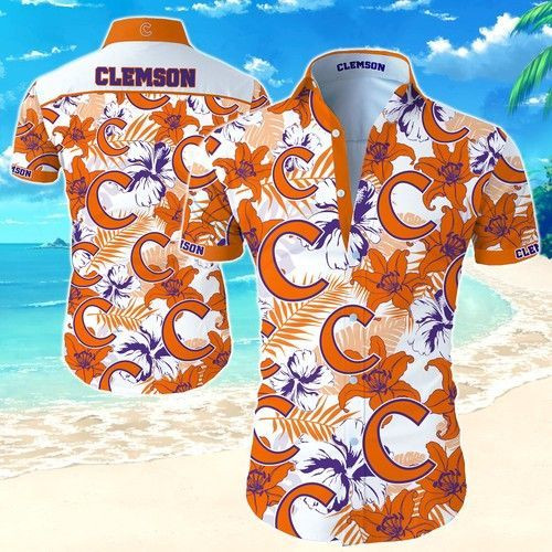 Clemson Tigers Hawaiian Shirt Tropical Aloha Button Up