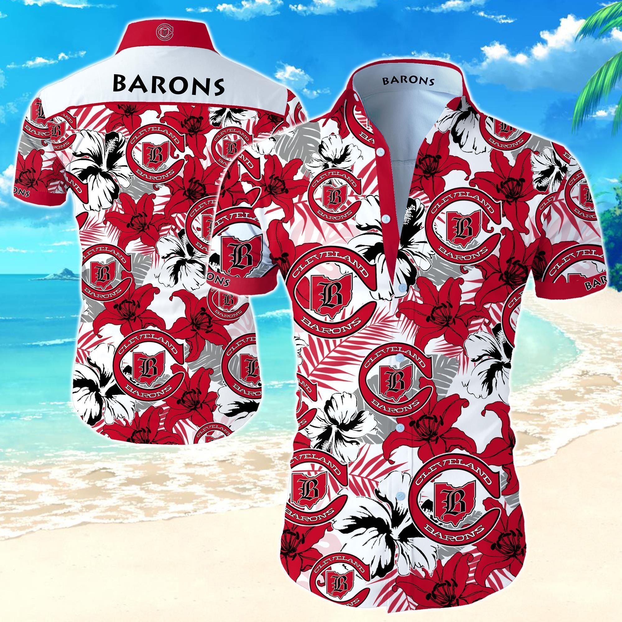 Cleveland Barons Hawaiian Shirt Tropical Aloha Button Up