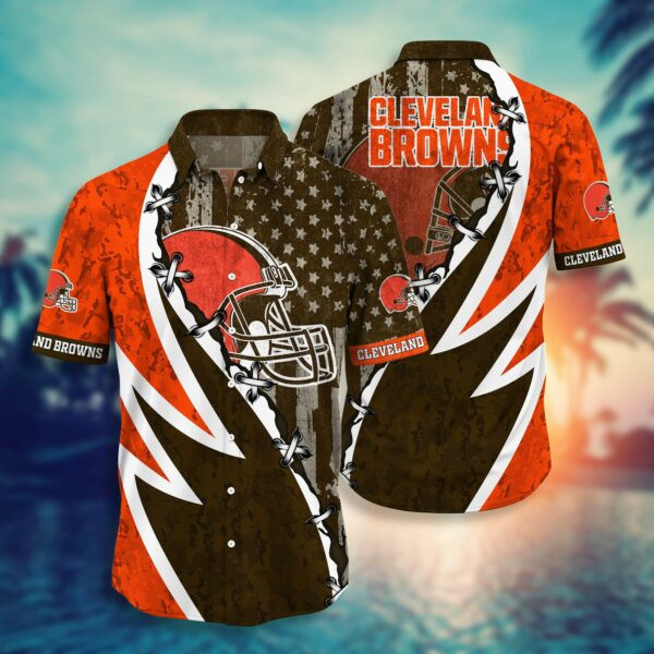 Cleveland Browns American Flag Hawaiian Shirt Tropical Aloha Button Up
