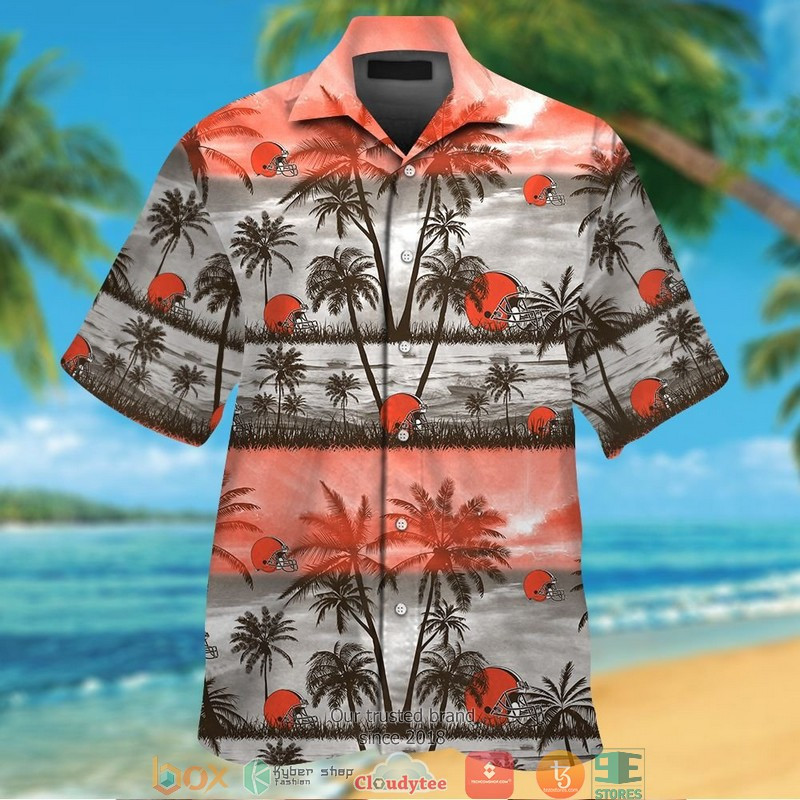 Cleveland Browns Coconut Island Orange Grey Hawaiian Shirt Tropical Aloha Button Up