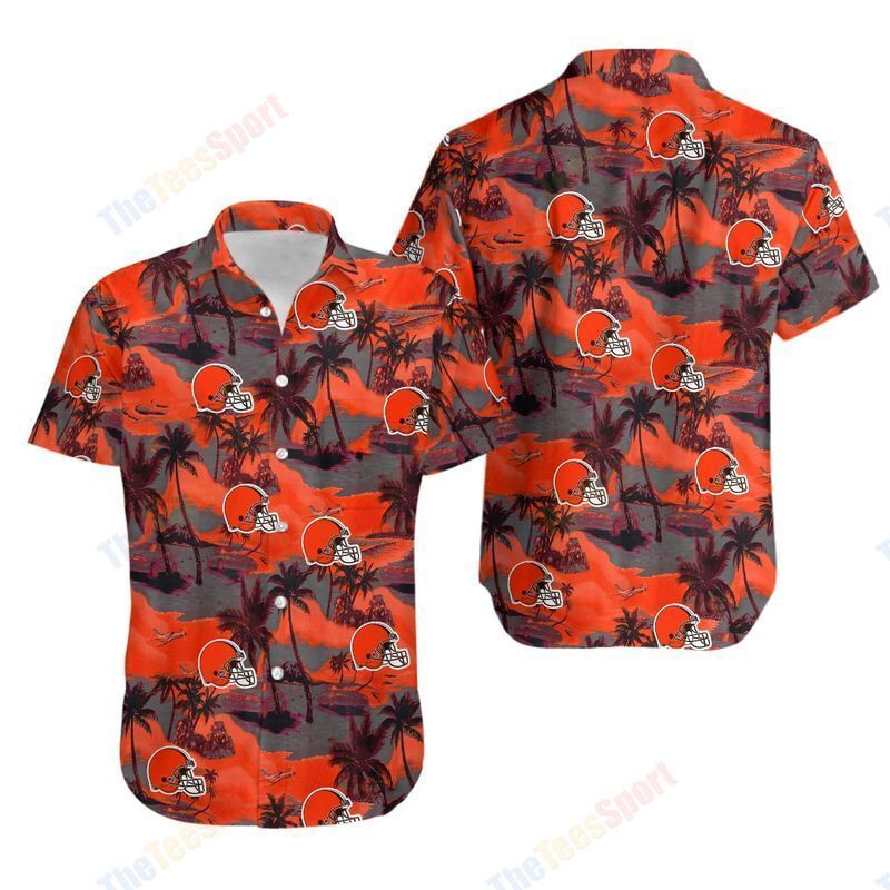 Cleveland Browns Coconut Tree Hawaiian Shirt Tropical Aloha Button Up