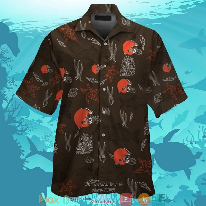 Cleveland Browns Fish Ocean Pattern Hawaiian Shirt Tropical Aloha Button Up
