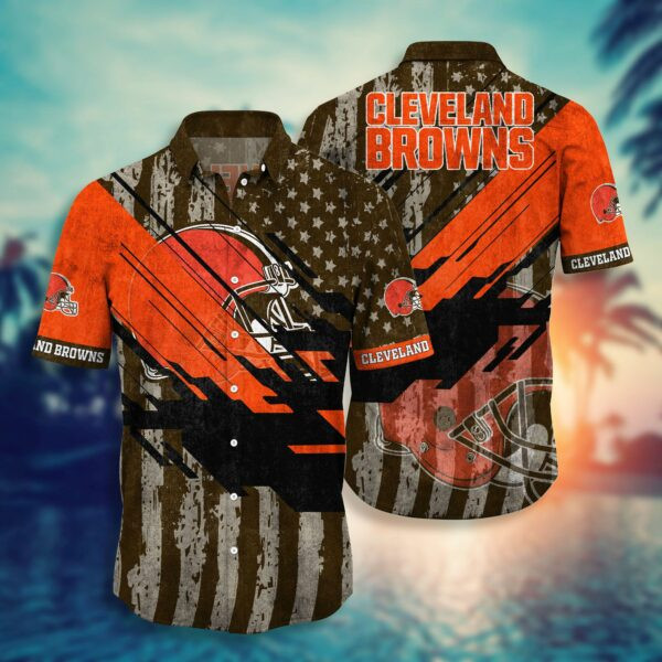 Cleveland Browns Flag American Distressed Hawaiian Shirt Tropical Aloha Button Up