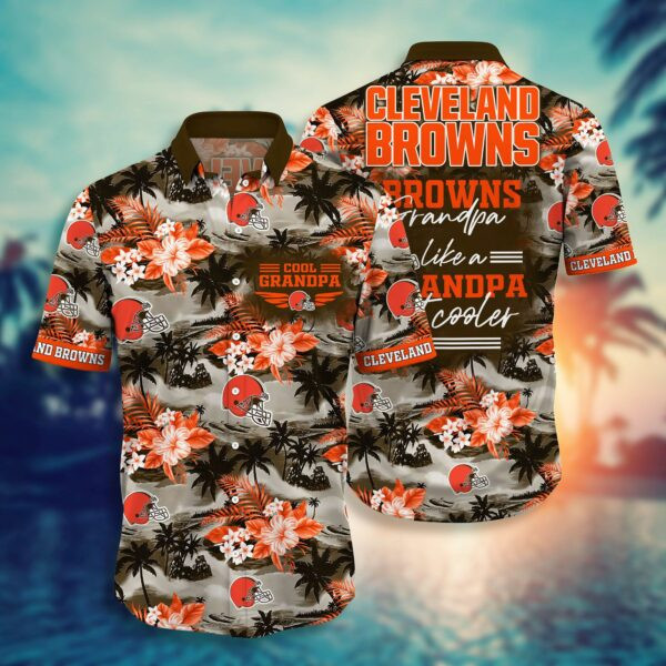 Cleveland Browns For Grandparent Hawaiian Shirt Tropical Aloha Button Up