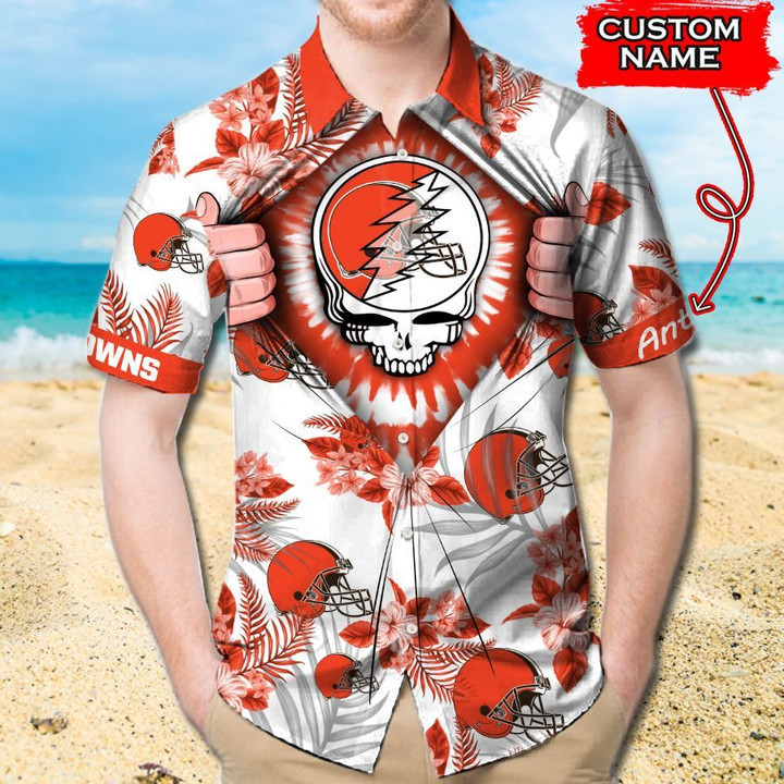 Cleveland Browns Grateful Dead Hawaiian Shirt Tropical Aloha Button Up