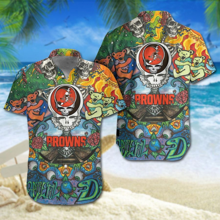 Cleveland Browns Grateful Dead Hawaiian Shirt Tropical Aloha Button Up