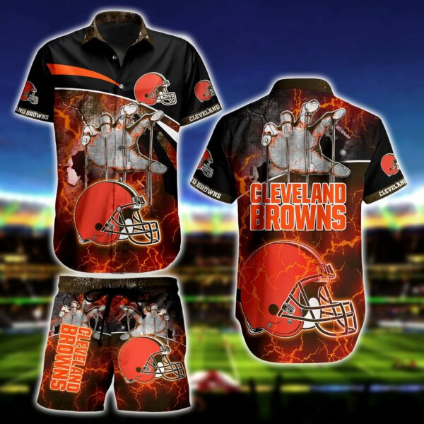 Cleveland Browns Hand Hawaiian Shirt Tropical Aloha Button Up