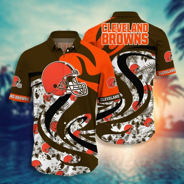 Cleveland Browns Helmet And Floral Hawaiian Shirt Tropical Aloha Button Up