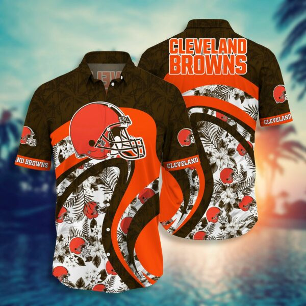 Cleveland Browns Helmet And Floral Summer Hawaiian Shirt Tropical Aloha Button Up