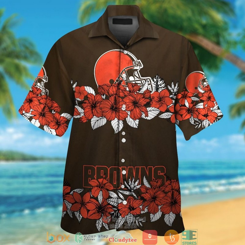 Cleveland Browns Hibiscus Flower Line Hawaiian Shirt Tropical Aloha Button Up