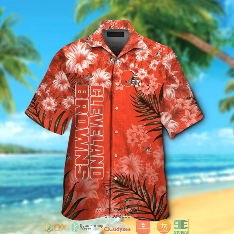 Cleveland Browns Hibiscus Leaf Orange Hawaiian Shirt Tropical Aloha Button Up