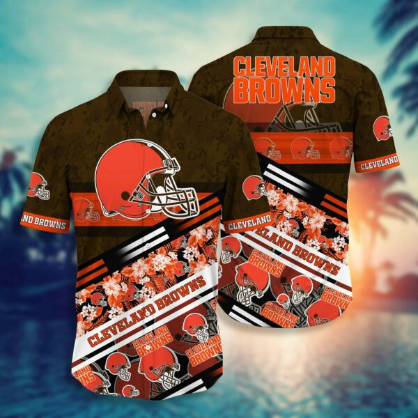 Cleveland Browns Logo And Flower Hawaiian Shirt Tropical Aloha Button Up