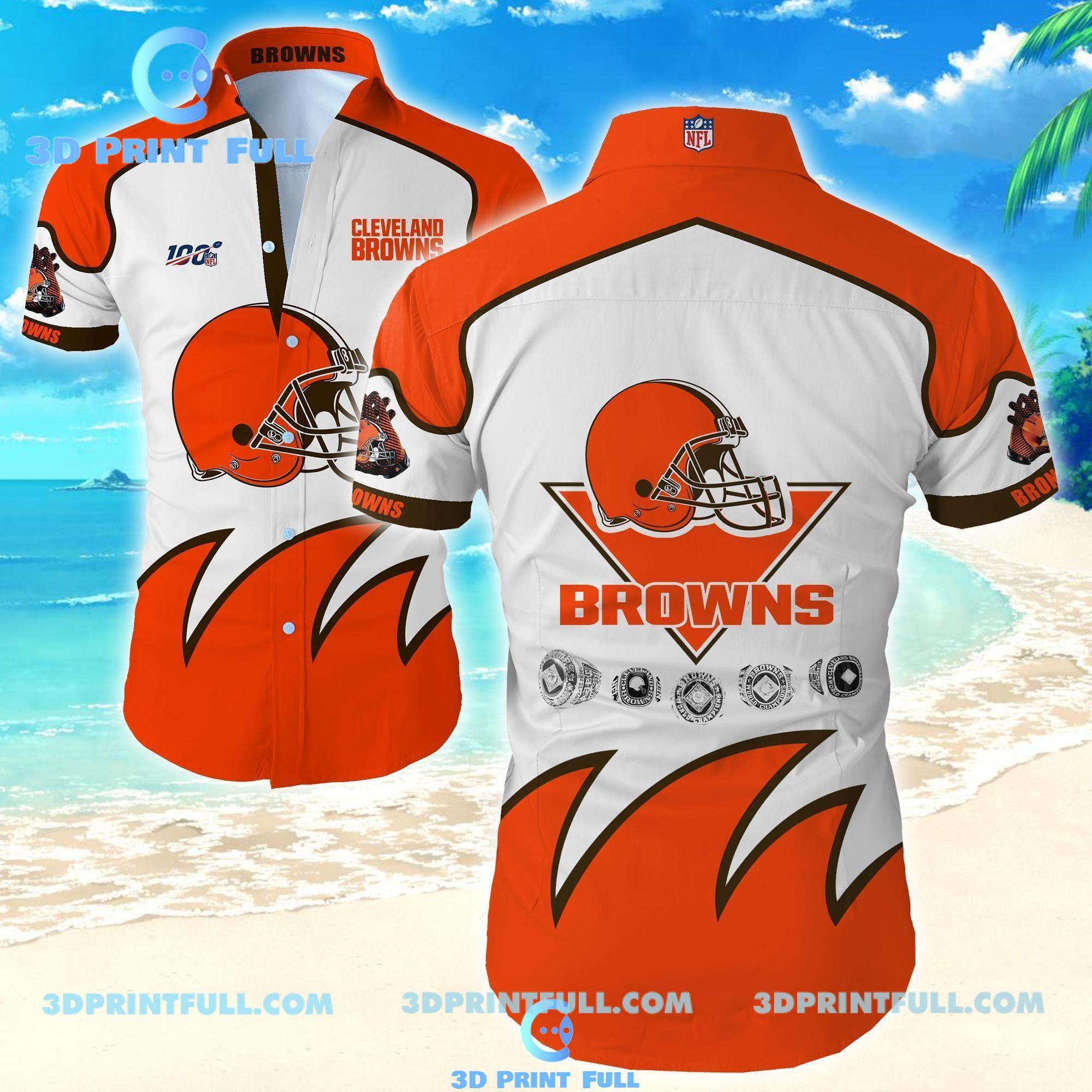 Cleveland Browns Logo Hawaiian Shirt Tropical Aloha Button Up