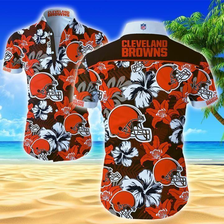 Cleveland Browns Logo Hawaiian Shirt Tropical Aloha Button Up