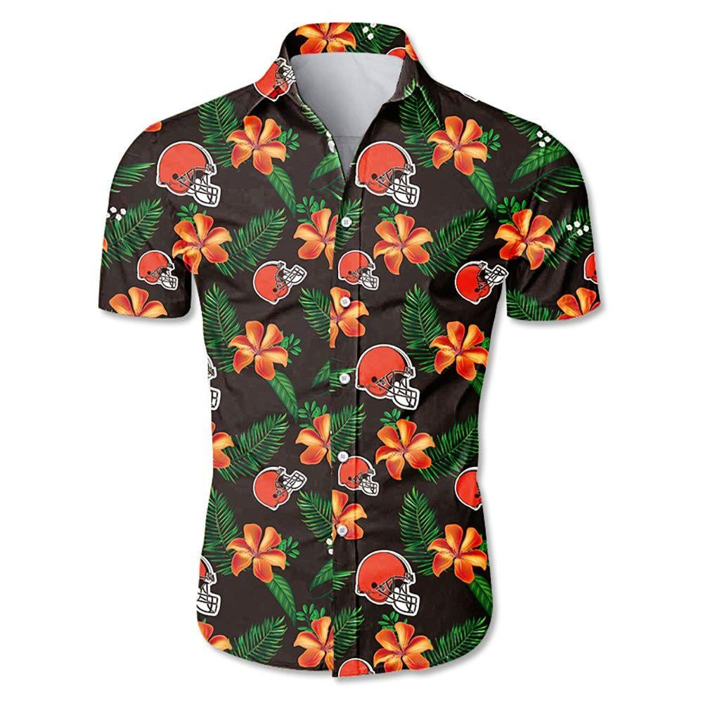Cleveland Browns Logo Hawaiian Shirt Tropical Aloha Button Up