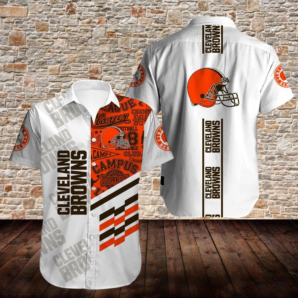 Cleveland Browns Logo Hawaiian Shirt Tropical Aloha Button Up