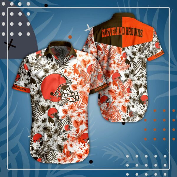 Cleveland Browns Many Logo Summer Hawaiian Shirt Tropical Aloha Button Up