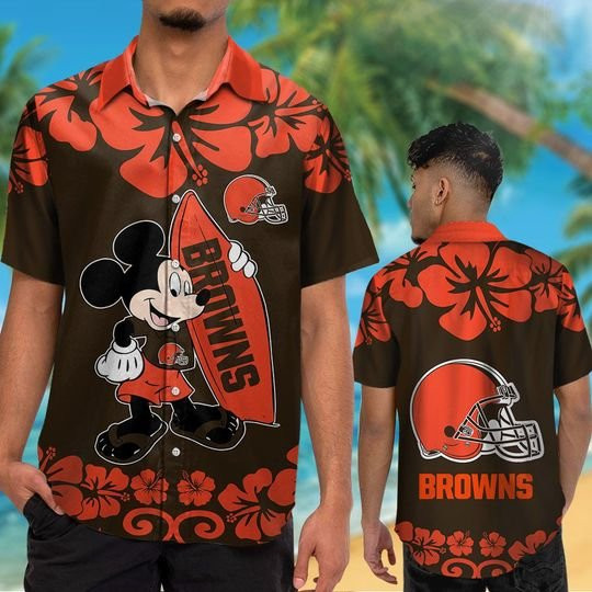Cleveland Browns Mickey Hawaiian Shirt Tropical Aloha Button Up