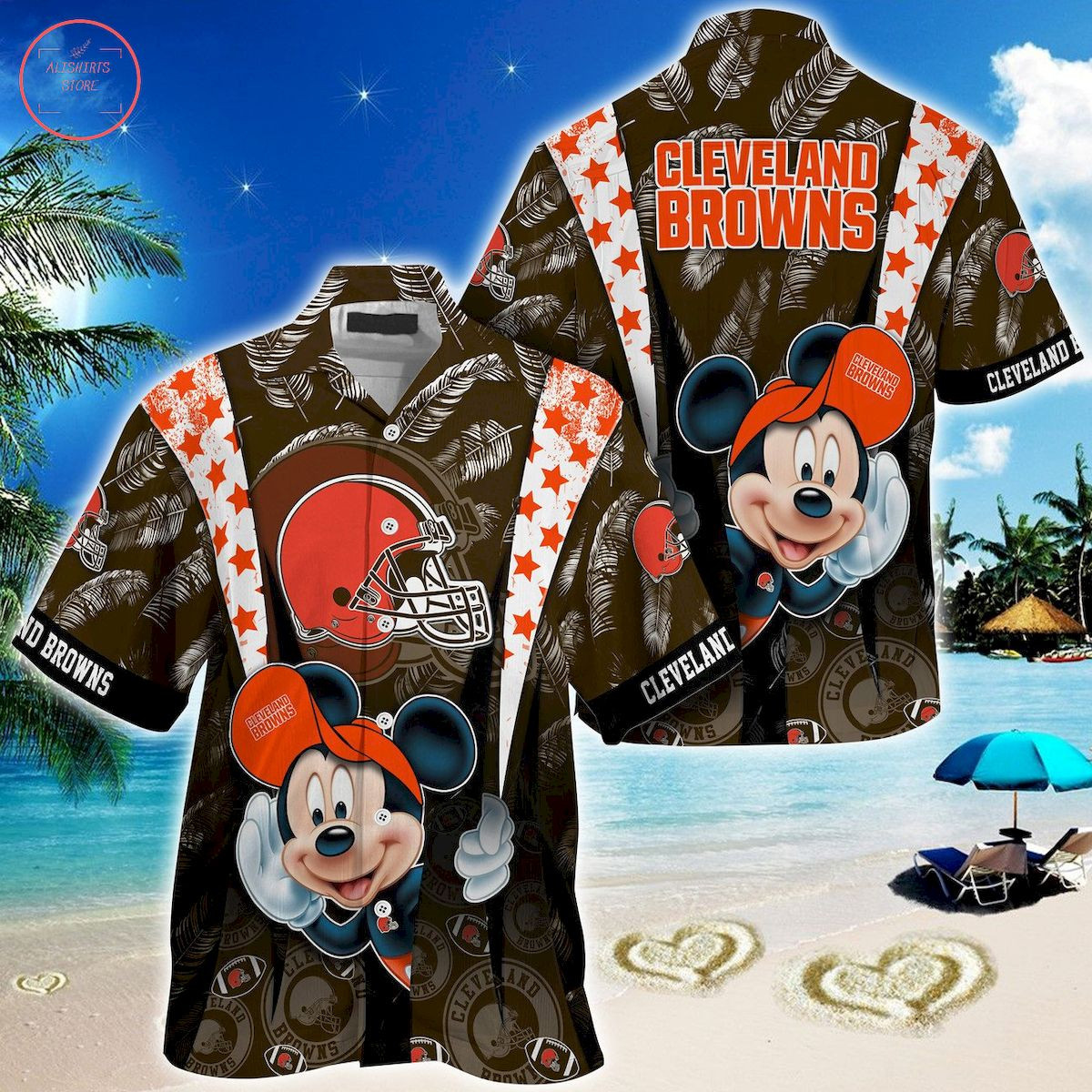 Cleveland Browns Mickey Mouse Ball Hawaiian Shirt Tropical Aloha Button Up