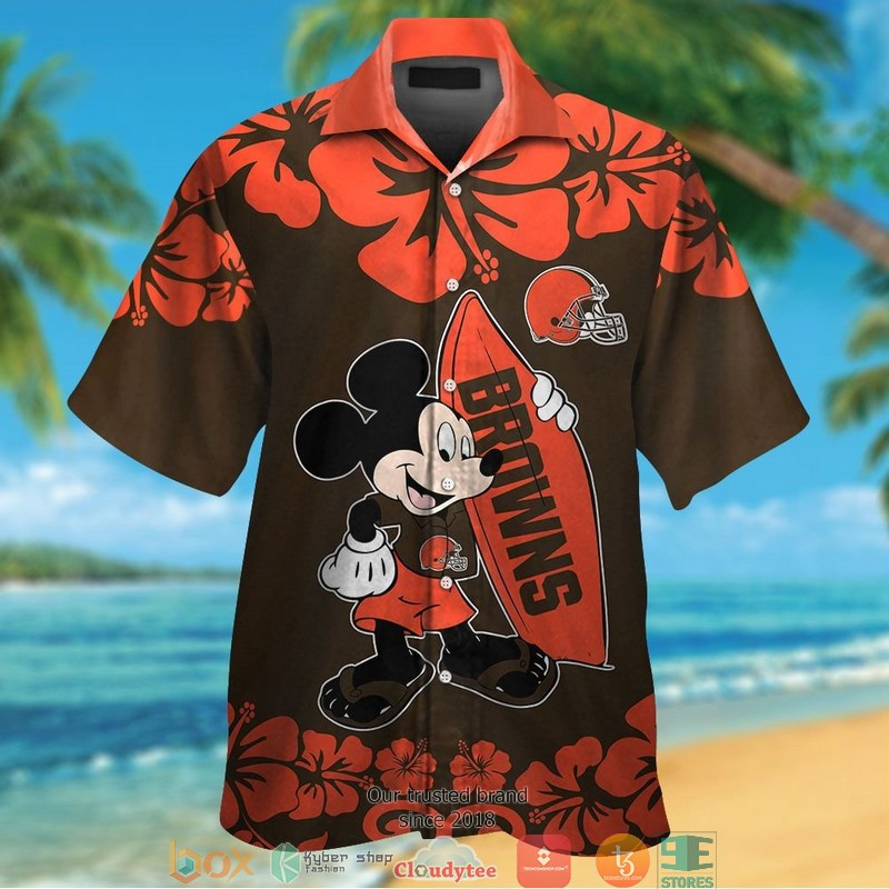Cleveland Browns Mickey Mouse Hawaiian Shirt Tropical Aloha Button Up