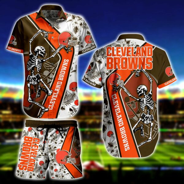 Cleveland Browns Skeleton Dance Hawaiian Shirt Tropical Aloha Button Up