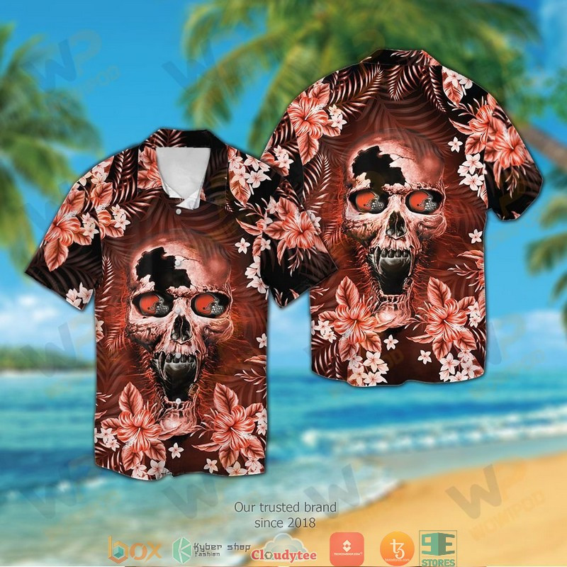 Cleveland Browns Skull 3d Illusion Hawaiian Shirt Tropical Aloha Button Up
