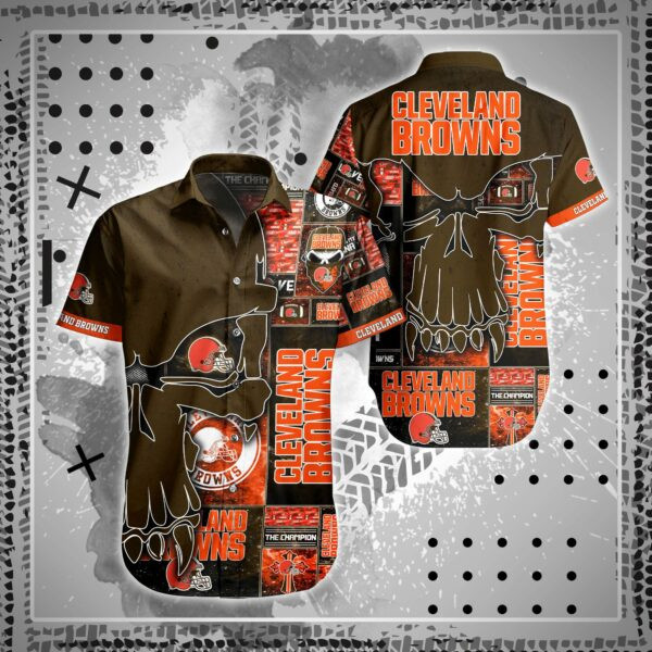 Cleveland Browns Skull Hawaiian Shirt Tropical Aloha Button Up